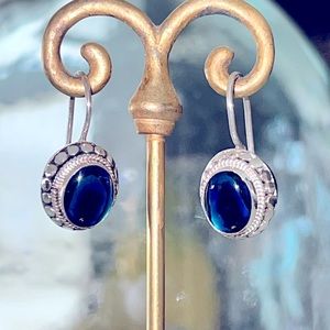 Beautiful Bali Sterling Silver Blue Cabochon Drop Earrings